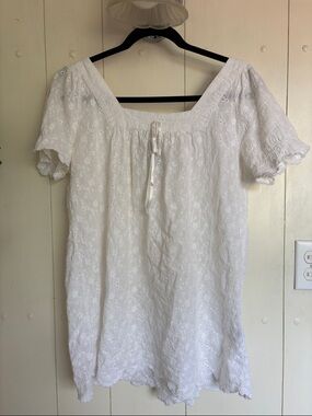 White Eyelet Peasant Tunic Top